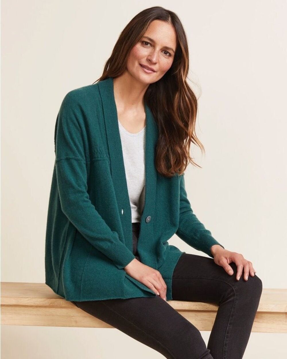 Garnet Hill 100% Cashmere Cardigan Green XS
